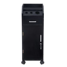 Hair Salon Storage Cart with Wheels & 3 Hair Dryer Holders & 4 Drawers & Lock & 2 Keys, Hairdressing Tools Station Mobile Makeup Case Black - as pictu