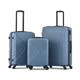 3 Piece Luggage Sets ABS Lightweight Suitcase with Two Hooks;  Spinner Wheels;  TSA Lock;  (20/24/28) - Blue