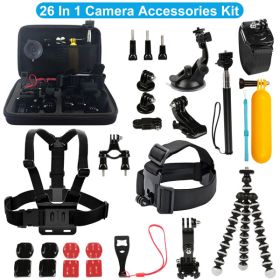 26 In 1 Camera Accessories Kit Fit For GoPro Hero 5/4/3+/3/2/1 Camera Outdoor Sports Action Camera Accessories Kit w/ Chest Strap Selfie Stick Floatin