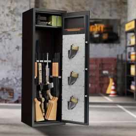 Large Gun Safe Cabinet With 3 Pistol Pouches, Heavy Duty Biometric Fingerprint Lock, Rifle Gun Safe With Adjustable Stand, Detachable Structure Gun Sa