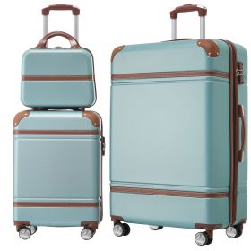 Hardshell Luggage Sets 3 Pieces 20"+28" Luggages and Cosmetic Case Spinner Suitcase with TSA Lock Lightweight,Green - as Pic