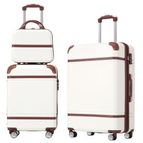 Hardshell Luggage Sets 3 Pieces 20"+24" Luggages and Cosmetic Case Spinner Suitcase with TSA Lock Lightweight,White - as Pic