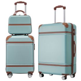 Hardshell Luggage Sets 3 Pieces 20"+24" Luggages and Cosmetic Case Spinner Suitcase with TSA Lock Lightweight,Green - as Pic