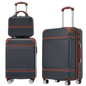 Hardshell Luggage Sets 3 Pieces 20"+24" Luggages and Cosmetic Case Spinner Suitcase with TSA Lock Lightweight,Black - as Pic