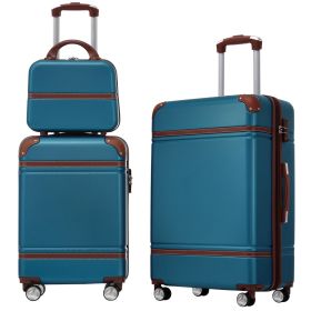 Hardshell Luggage Sets 3 Pieces 20"+24" Luggages and Cosmetic Case Spinner Suitcase with TSA Lock Lightweight,Blue - as Pic