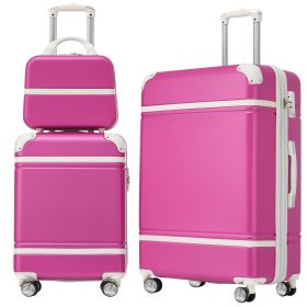 Hardshell Luggage Sets 3 Pieces 20"+24" Luggages and Cosmetic Case Spinner Suitcase with TSA Lock Lightweight,Pink - as Pic