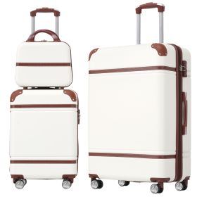Hardshell Luggage Sets 3 Pieces 20"+28" Luggages and Cosmetic Case Spinner Suitcase with TSA Lock Lightweight,White - as Pic