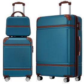 Hardshell Luggage Sets 3 Pieces 20"+28" Luggages and Cosmetic Case Spinner Suitcase with TSA Lock Lightweight,Blue - as Pic