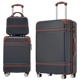 Hardshell Luggage Sets 3 Pieces 20"+28" Luggages and Cosmetic Case Spinner Suitcase with TSA Lock Lightweight,Black - as Pic