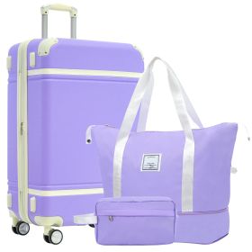Hardshell Luggage Sets with Bags Lightweight Suitcase Double Spinner Wheels with TSA Lock ,Single Vintage Luggage 28 IN,Purple - as Pic