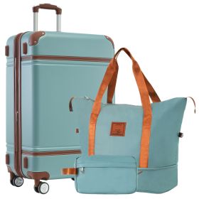 Hardshell Luggage Sets with Bags Lightweight Suitcase Double Spinner Wheels with TSA Lock ,Single Vintage Luggage 28 IN,Green - as Pic