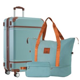 Hardshell Luggage Sets with Bags Lightweight Suitcase Double Spinner Wheels with TSA Lock ,Single Vintage Luggage 24 IN,Green - as Pic