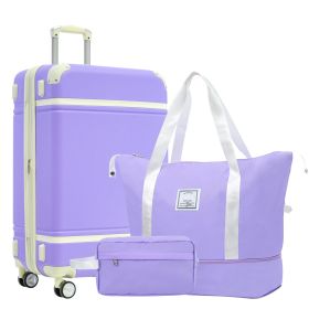 Hardshell Luggage Sets with Bags Lightweight Suitcase Double Spinner Wheels with TSA Lock ,Single Vintage Luggage 24 IN,Purple - as Pic