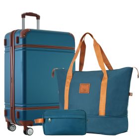 Hardshell Luggage Sets with Bags Lightweight Suitcase Double Spinner Wheels with TSA Lock ,Single Vintage Luggage 24 IN,Blue - as Pic