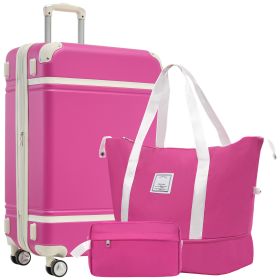 Hardshell Luggage Sets with Bags Lightweight Suitcase Double Spinner Wheels with TSA Lock ,Single Vintage Luggage 28 IN,Pink - as Pic