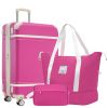 Hardshell Luggage Sets with Bags Lightweight Suitcase Double Spinner Wheels with TSA Lock ,Single Vintage Luggage 24 IN,Pink - as Pic