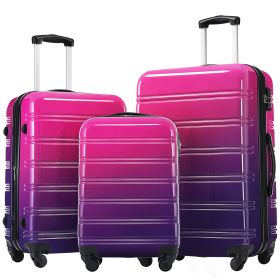 Hardshell Luggage Sets 3 Piece Gradient Color Expandable Suitcase with Spinner Wheels and TSA Lock Lightweight 20" 24" 28" Available,Purple and Pink -