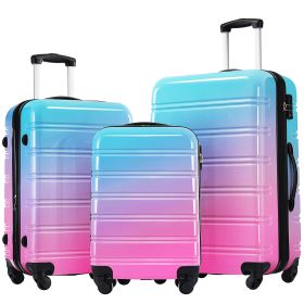 Hardshell Luggage Sets 3 Piece Gradient Color Expandable Suitcase with Spinner Wheels and TSA Lock Lightweight 20" 24" 28" Available,Blue and Red - as