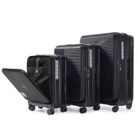 Luggage,with front opening,TSA approved lock,hardshell suitcase,Black - as Pic