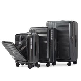 Luggage,with front opening,TSA approved lock,hardshell suitcase,Grey - as Pic