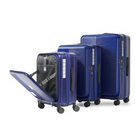 Luggage,with front opening,TSA approved lock,hardshell suitcase,Blue - as Pic