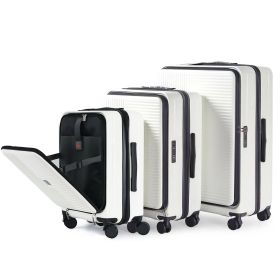 Luggage,with front opening,TSA approved lock,hardshell suitcase,White - as Pic