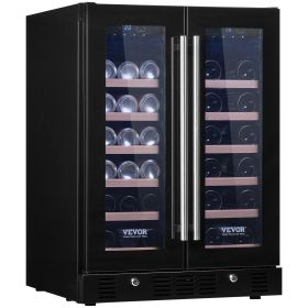 VEVOR 24" Wine and Beverage Refrigerator, 78 Cans and 20 Bottles Dual Zone Tempered Glass Door, Digital Temper Control, Blue LED Light, Child Lock, Bu