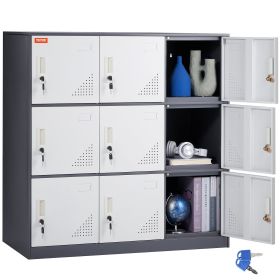 VEVOR Metal Locker for Employees, 9 Doors Storage Cabinet with Card Slot, Gray Steel Employee Lockers with Keys, 66lbs Loading Capacity office Storage