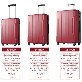 Luggage Sets 3 Piece, Expandable Hard shell ABS Suitcases with Double Spinner, Travel luggage Set with TSA Lock (20/24/28inch, Red) - as picture