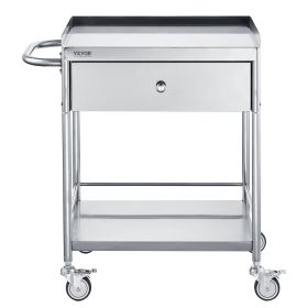 VEVOR Medical Cart, 2-Layer Stainless Steel Cart 220 lbs Weight Capacity, Lab Utility Cart with 360Â° Silent Wheels and a Drawer for Lab, Clinic, Kitc
