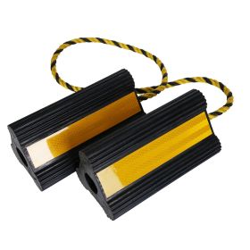 Heavy Duty Rubber Wheel Chocks Tire Chocks Wheel Immobilizers with Nylon Rope Yellow Reflective Stripes for RVs Trucks Trailers Small Airplanes - Tire