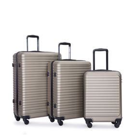 3 Piece Luggage Sets ABS Lightweight Suitcase with Two Hooks, Spinner Wheels, TSA Lock, (20/24/28) GOLD - as picture