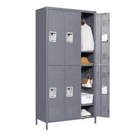 6 Door 72"H Metal Lockers With Lock for Employees,Storage Locker Cabinet for Home Gym Office School Garage,Gray - as Pic