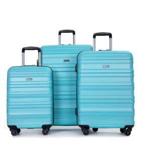 Expandable 3 Piece Luggage Sets PC Lightweight & Durable Suitcase with Two Hooks, Spinner Wheels, TSA Lock, (21/25/29) AQUA BLUE - as Pic