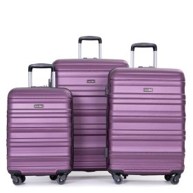 Expandable 3 Piece Luggage Sets PC Lightweight & Durable Suitcase with Two Hooks, Spinner Wheels, TSA Lock, (21/25/29) Dark Purple - as Pic