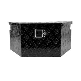 26 Inch Aluminum Stripes Plated Tool Box Pick Up Truck Bed RV Trailer Tongue Toolbox Waterproof Storage Organizer with Lock and Keys â€“ Black 26.2"x1