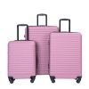 3 Piece Luggage Sets ABS Lightweight Suitcase with Two Hooks, Spinner Wheels, TSA Lock, (20/24/28) PINK - as Pic