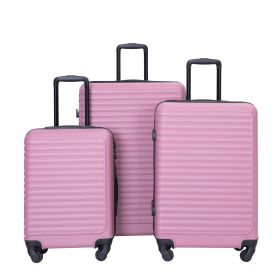3 Piece Luggage Sets ABS Lightweight Suitcase with Two Hooks, Spinner Wheels, TSA Lock, (20/24/28) PINK - as Pic