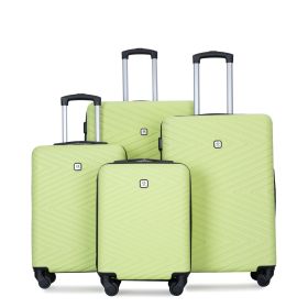 luggage 4-piece ABS lightweight suitcase with rotating wheels, 24 inch and 28 inch with TSA lock, (16/20/24/28) FLUORESCENT GREEN - as Pic