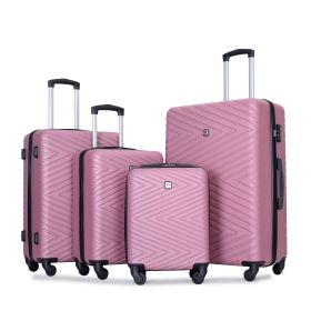 luggage 4-piece ABS lightweight suitcase with rotating wheels, 24 inch and 28 inch with TSA lock, (16/20/24/28) PINK - as Pic