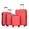 luggage 4-piece ABS lightweight suitcase with rotating wheels, 24 inch and 28 inch with TSA lock, (16/20/24/28) RED - as Pic