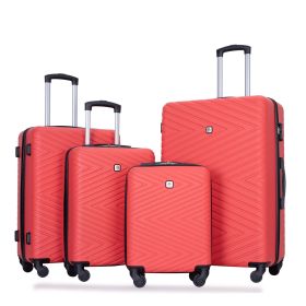 luggage 4-piece ABS lightweight suitcase with rotating wheels, 24 inch and 28 inch with TSA lock, (16/20/24/28) RED - as Pic