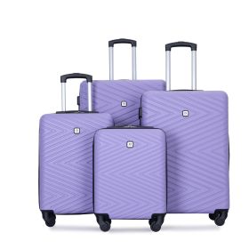 luggage 4-piece ABS lightweight suitcase with rotating wheels, 24 inch and 28 inch with TSA lock, (16/20/24/28) LIGHT PURPLE - as Pic