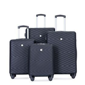 luggage 4-piece ABS lightweight suitcase with rotating wheels, 24 inch and 28 inch with TSA lock, (16/20/24/28) BLACK - as Pic