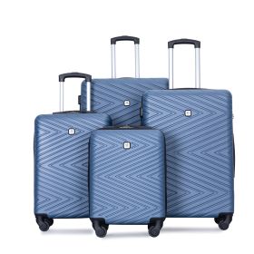 luggage 4-piece ABS lightweight suitcase with rotating wheels, 24 inch and 28 inch with TSA lock, (16/20/24/28) BLUE - as Pic