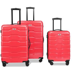 Luggage Sets ABS+PC Hardshell 3pcs Clearance Luggage Hardside Lightweight Durable Suitcase sets Spinner Wheels Suitcase with TSA Lock (20/24/28),Red -