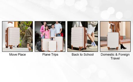 luggage sets 3 piece,carry-on luggage with wheels,check in luggage,28/24/20 inch luggage,tsa approved lock,hardshell suitcase,Blue ,Beige - as Pic