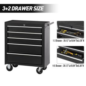 5-Drawer Rolling Tool Chest w/Lock & Key, Tool Storage Cabinet with Wheels, Top Cushion & Drawer Liners, Tool Organizer Box for Garage, Warehouse & Re