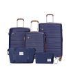 5 Piece Suitcase Set, PP Hardshell Carry on Suitcase Set, Travel Suitcases with Silent plane wheeland TSA Lock BLUE. - as Pic