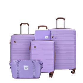 5 Piece Suitcase Set, PP Hardshell Carry on Suitcase Set, Travel Suitcases with Silent plane wheeland TSA Lock PURPLE. - as Pic